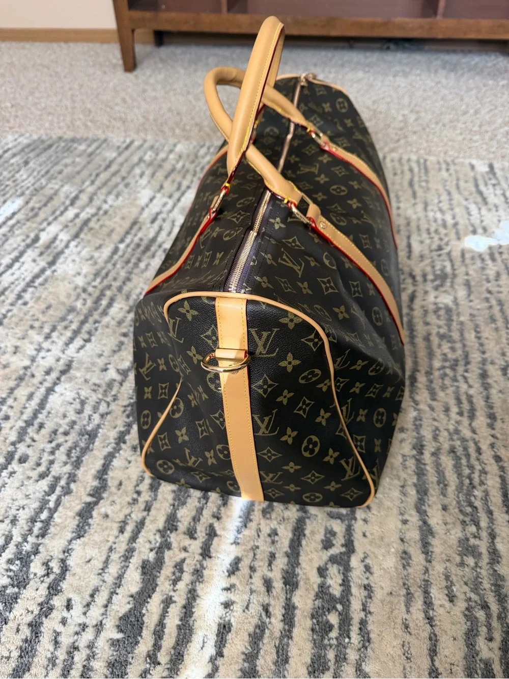 Louis Vuitton Brown Monogram Handbag with Gold Trim